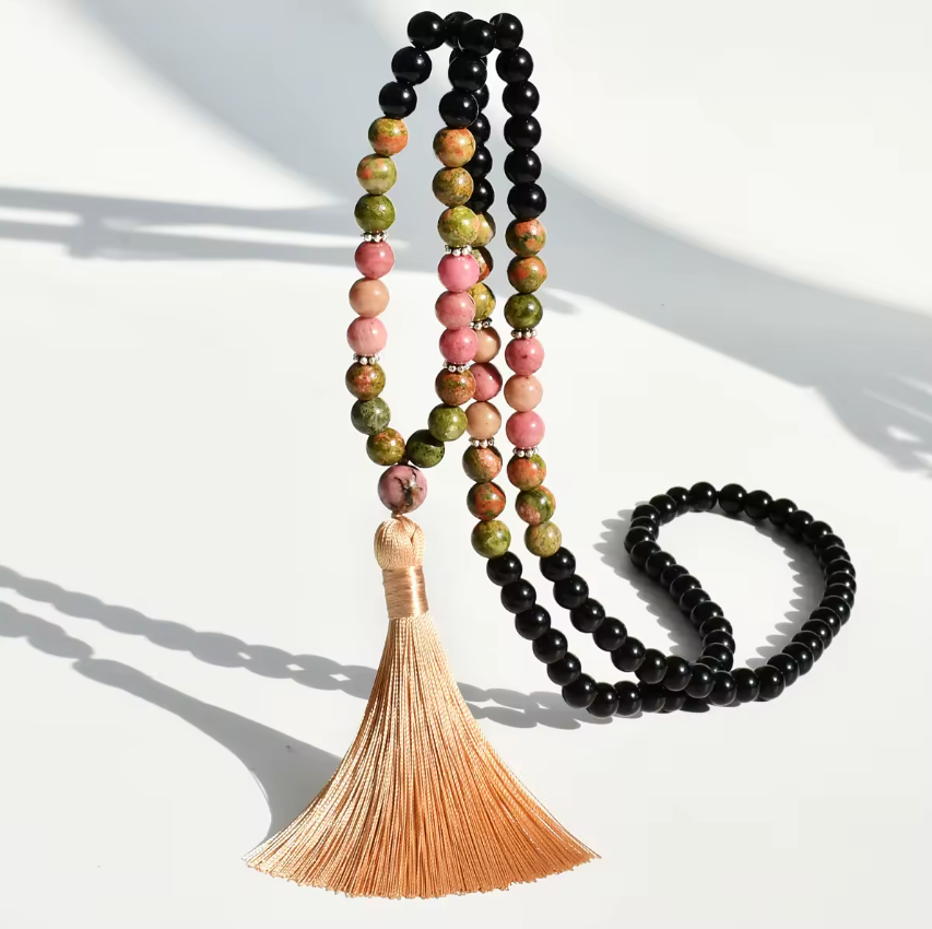 Chrysocolla & Onyx Mala